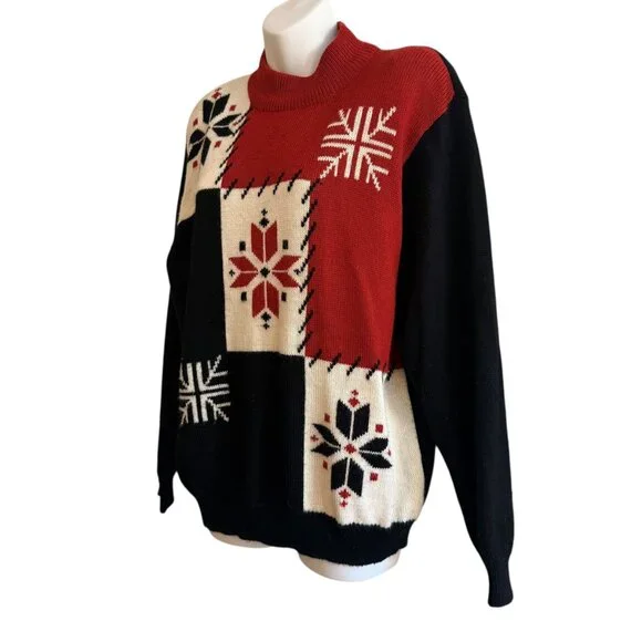 Vintage Alfred Dunner Snowflake Colorblock Sweater | Size L - Picture 3 of 9